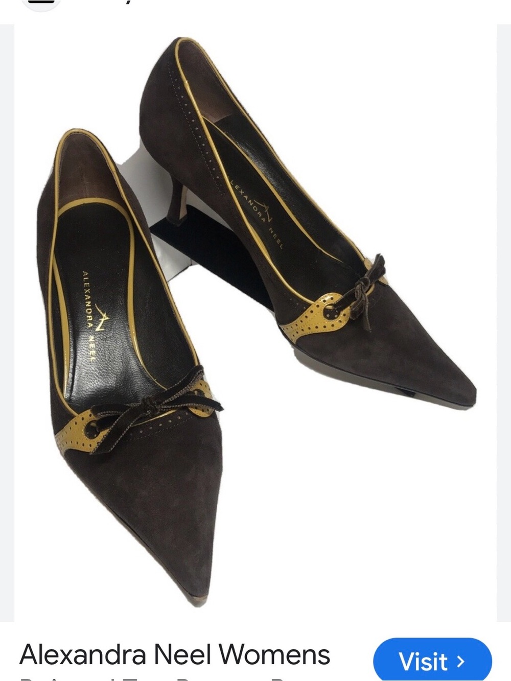 Alexandra Neel Genuine Black Suede Pointed Heels with Tan Trim-GREAT DEAL